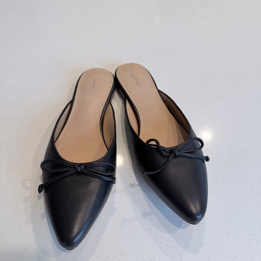 Quince Black Leather Flats with Bow